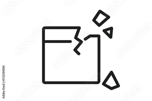 Broken box line icon. Damaged package vector symbol. Fragile warning sign. Concept for shipping error, delivery problem, destruction, data loss. Cracked, shattered container.