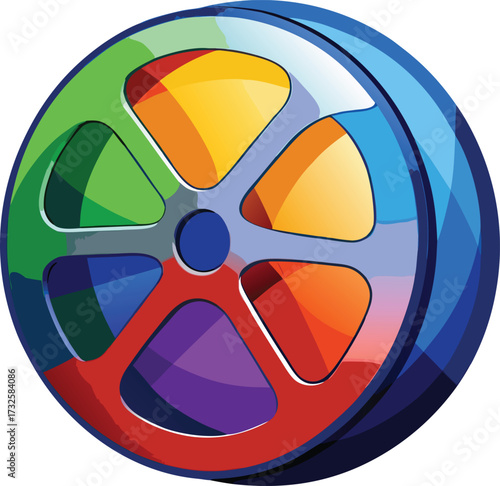 Colorful film reel with abstract segments and icon isolated on white transparent background vector eps png jpg business people clipping path cutout 2025 2026 4k full hd poster banner label download