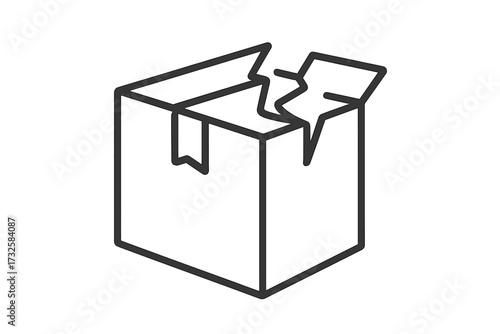 Broken box linear icon. Damaged package pictogram. Fragile shipping and delivery concept. Handle with care warning sign. Vector for logistics, web, apps, returns, claims.