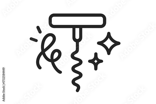 Corkscrew icon vector. Wine bottle opener line art for celebration and party. Bar, restaurant, kitchen tool. Sommelier equipment for uncorking. Alcohol, drink, beverage.