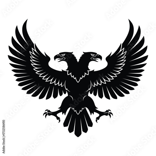 Powerful black silhouette of a majestic double-headed eagle heraldic symbol artwork silhouette