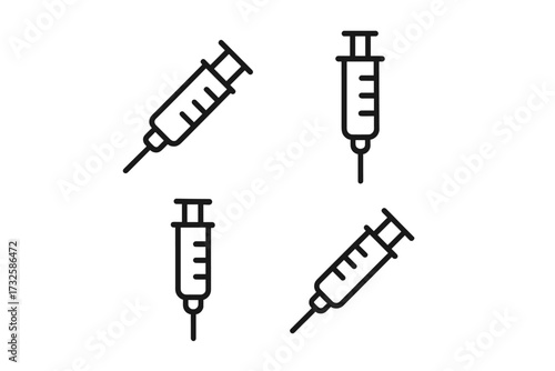 Medical syringe icon set, injection needles vector collection, minimalist syringe symbols for healthcare, vaccination, injection, medical treatment, vector illustration design set