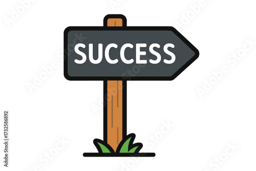 Directional signpost pointing to success concept, business growth guidance, achievement, motivation symbol, vector illustration with transparent background, leadership and goal setting design