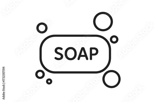 Minimalistic soap icon illustration with bubbles, vector cartoon soap bar design for web, graphic design, apps, banners, social media, hygiene and cleanliness concept