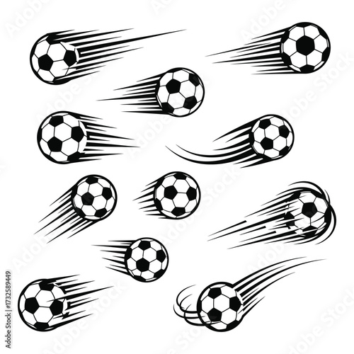 Dynamic soccer balls in motion action speed motion blur effect sports graphic elements silhouette