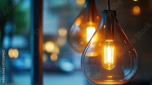 A pair of light bulbs suspended from the ceiling, providing soft illumination