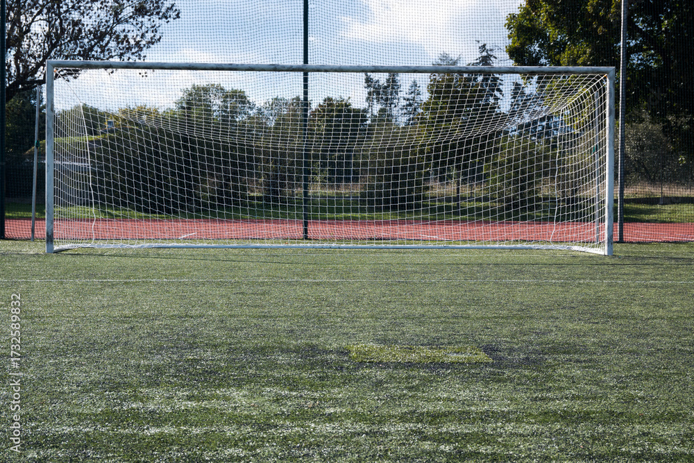 Fototapeta premium Goal with net on a football field, sport. 