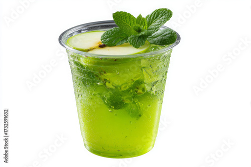 Fresh Green Apple and Mint Smoothie or Mojito Drink Isolated on White

