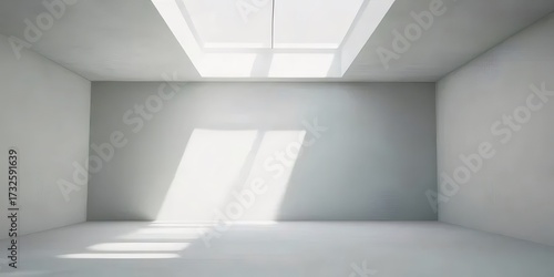 白い壁と天窓の明るい空っぽの部屋