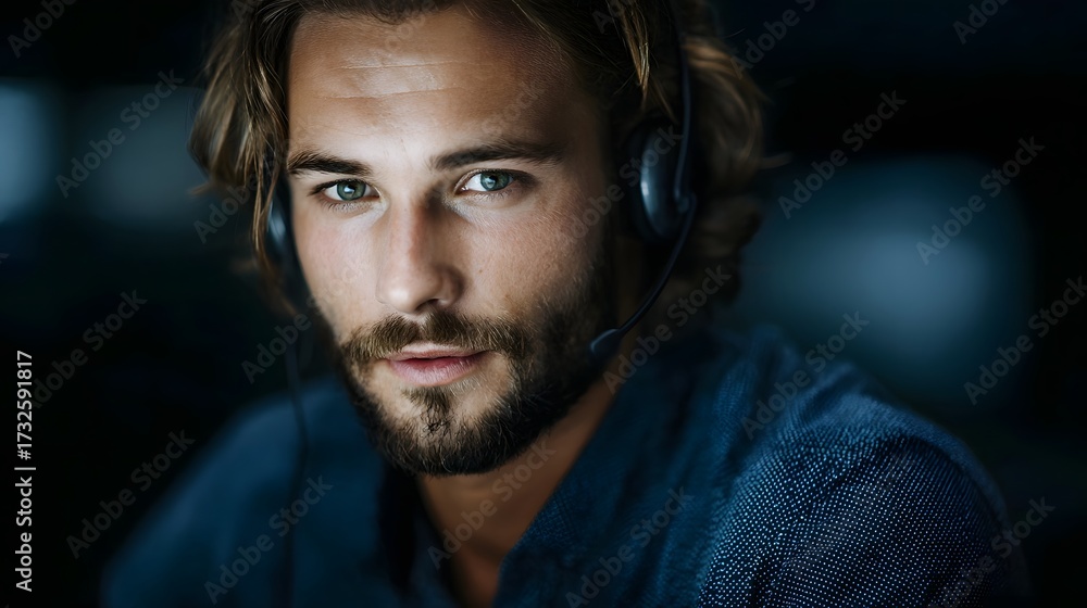 Fototapeta premium Professional man wearing headset for customer support call