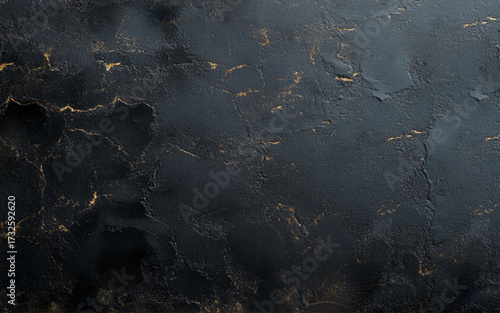 Black grunge cement wall texture for pattern and background. Black with golden veins effect concrete wall