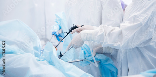 Cuadro en lienzo Surgeons performing laparoscopic surgery in operating room