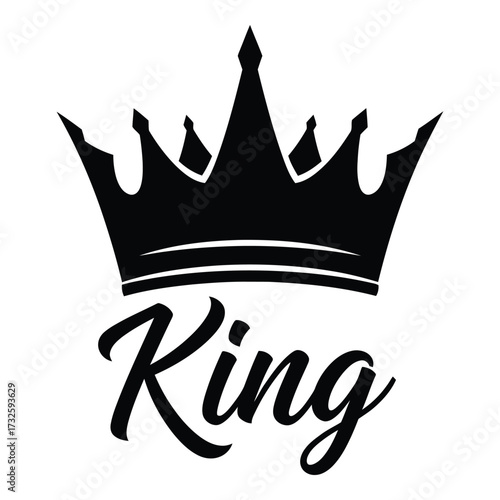 Majestic king crown icon with bold script typography symbolizing royalty power leadership silhouette