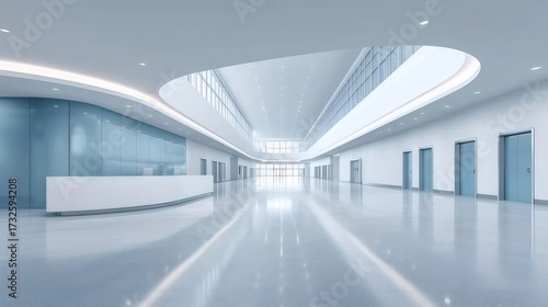 モダンな病院ロビーの明るい照明と白い内装