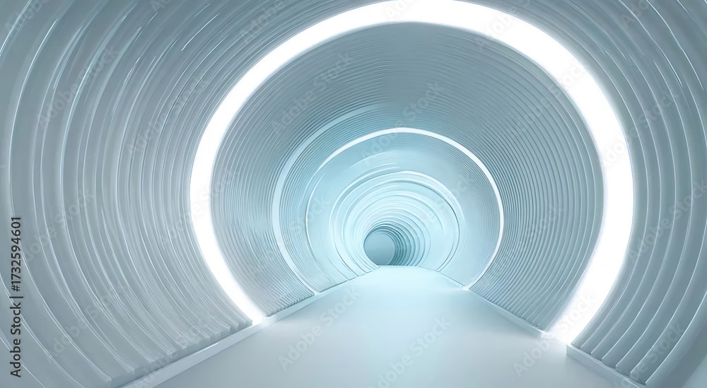Obraz premium 輝く白い未来的なトンネルの抽象的な内部構造