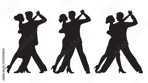 Silhouette of couples dancing tango elegant vector illustration of ballroom dance poses isolated on white background