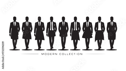 Set of mens fashion silhouettes modern collection of formal wear vector illustration for style guides and design templates