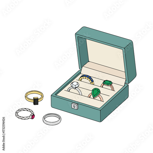 Flat Vector Mockup of Rings and Jewelry Box