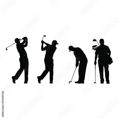 Dynamic golf silhouette series capturing full swing and putting actions of athletes silhouette