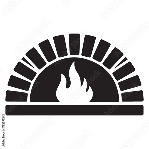 Black and White Fireplace with Flames Illustration