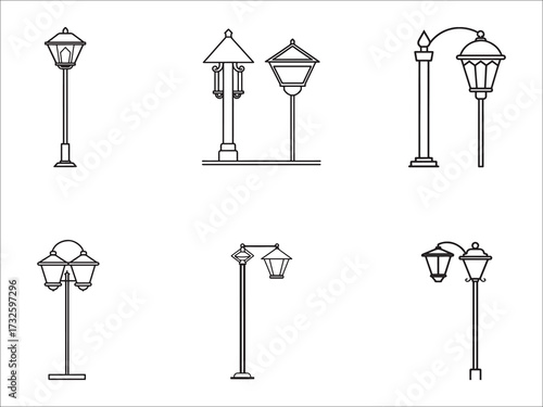 Elegant street lamp designs in a minimalist black and white style