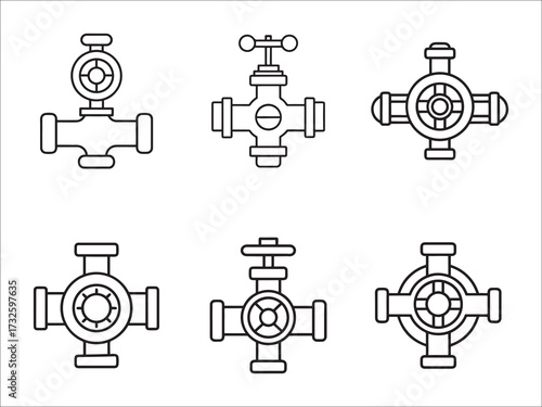 Set of Outline Valve Icons Illustration Collection for Mechanical Engineering