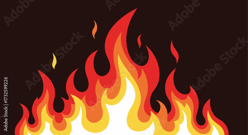 Fiery abstract illustration depicting bright orange and yellow flames, symbolizing energy, warmth, and intensity on a dark background