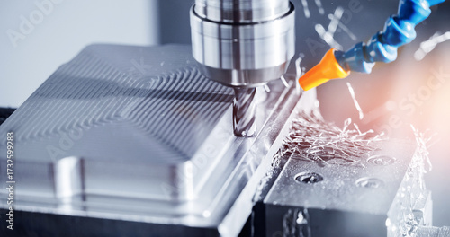 Photography CNC milling machine cutting metal with high precision accuracy and speed