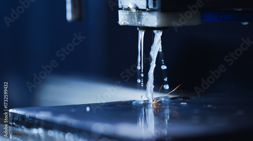 Quadro em tela Electrical discharge cutting cnc machine spark close-up with water jet