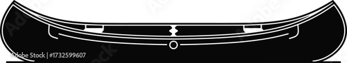 Black Silhouette of Canoe Side View with Seats and Curved Hull, Minimal Boat Vector Icon for Outdoor, Water, and Travel Themes