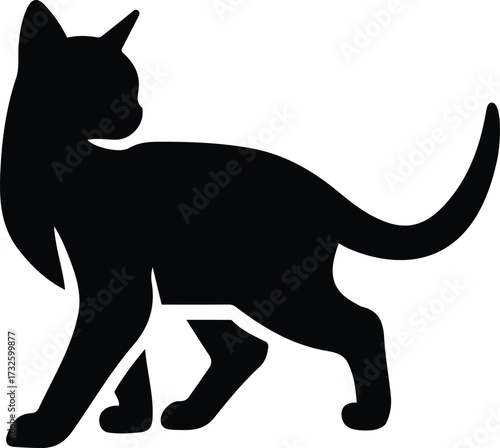 Cat silhouette walking black on white vector, Black cat walking animal design