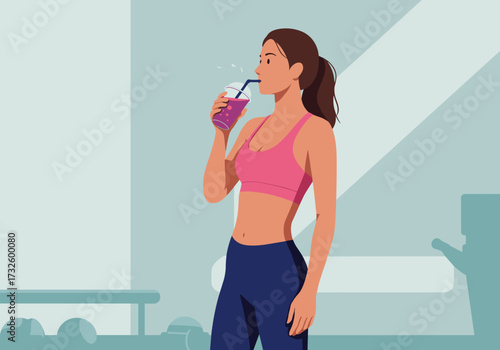 Hydrating after workout woman enjoys healthy drink in gym environment fitness lifestyle refreshing moment