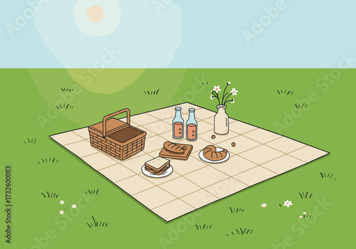 Relaxing picnic experience in a sunny meadow with delicious food and refreshing drinks