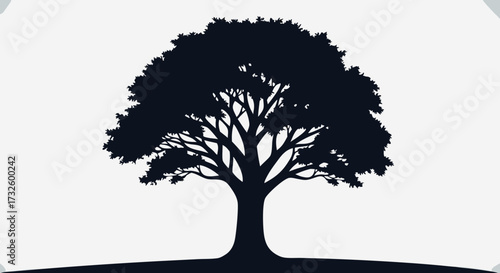 A Silhouette of a Large, Majestic Tree with Intricate Branches and a Broad Canopy Against a Gradient Background with a Subtle Shadow