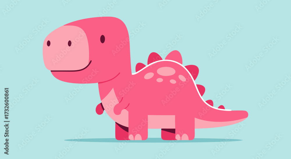 Obraz premium Adorable Pink Dinosaur Illustration, Cute Cartoon Baby Brontosaurus Character with Spikes, Fun Prehistoric Reptile for Kids' Design and Educational Content