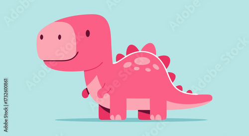 Adorable Pink Dinosaur Illustration, Cute Cartoon Baby Brontosaurus Character with Spikes, Fun Prehistoric Reptile for Kids' Design and Educational Content