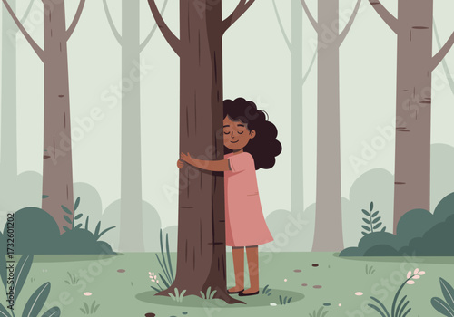 Emotional connection with nature forest digital calm environment view child and tree harmony