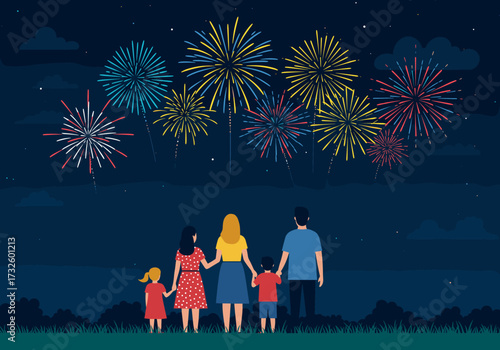 Family celebrating together night sky fireworks display outdoor event joyful atmosphere togetherness concept