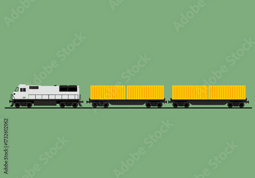 Freight train transporting goods industrial setting digital simplistic environment side view modern concept