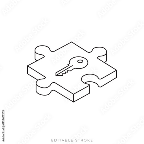 Security Puzzle Piece Isometric Vector Outline System Protection Icon