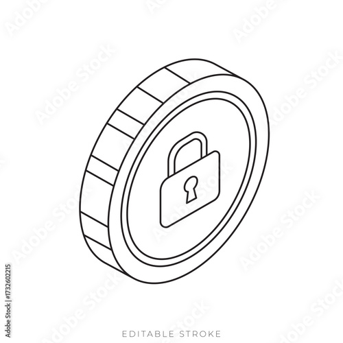 Token Coin Isometric Vector Outline Blockchain Security Icon