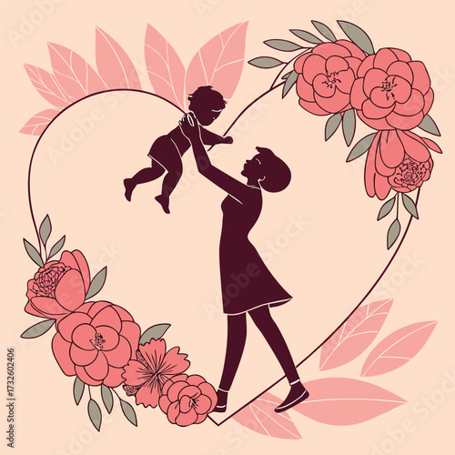 Mother and Baby Floral Heart