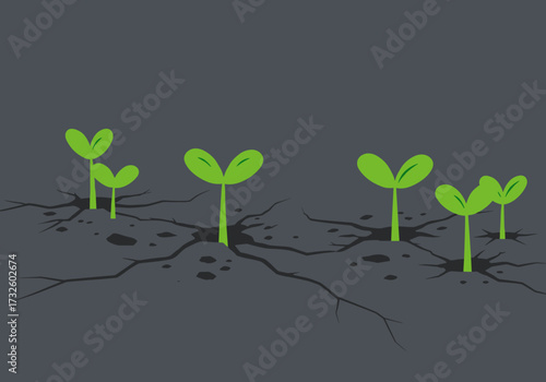 Sprouting green plants urban environment digital growth concept view