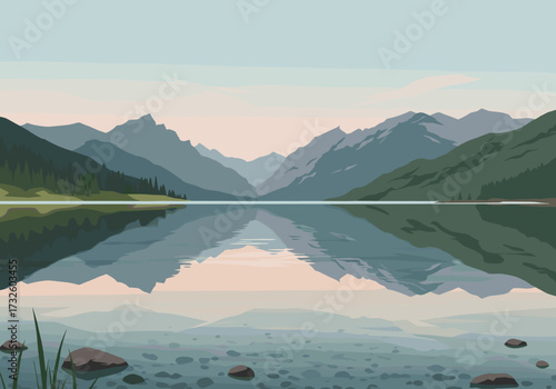 Serene lake reflection mountain range landscape tranquil environment wide angle nature's beauty