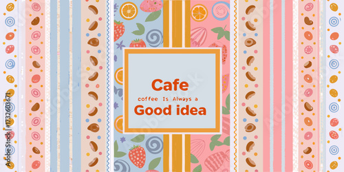 Whimsical cafe coffee is always a good idea with fruit and coffee bean border designs