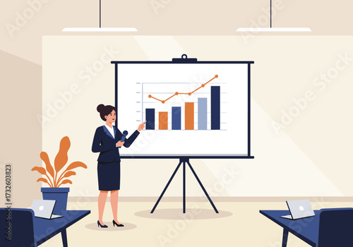 Engaging business presentation with graphs modern office digital content professional environment front view data analysis