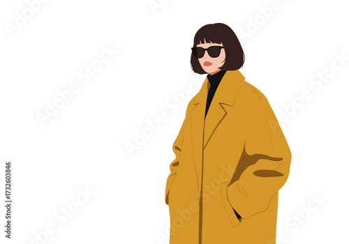 Fashion forward chic woman in yellow coat urban setting modern style creative perspective