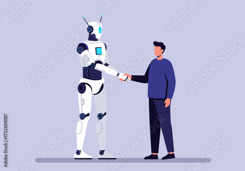 Robot and human collaboration futuristic office digital modern environment view innovative concepts