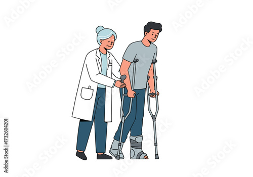 Rehabilitation assistance for injured patient clinic medical environment view health concept