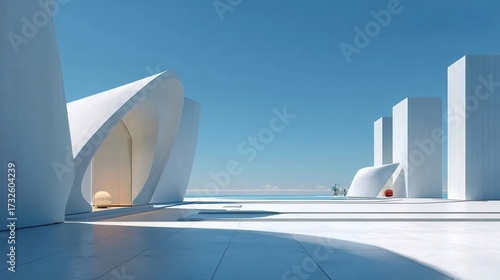 白い抽象的な構造の晴れた日のスカイライン